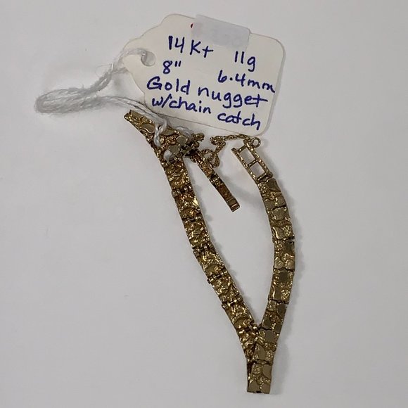 8" 10 Kt Gold Nugget Bracelet w/chain catch - Picture 5 of 10
